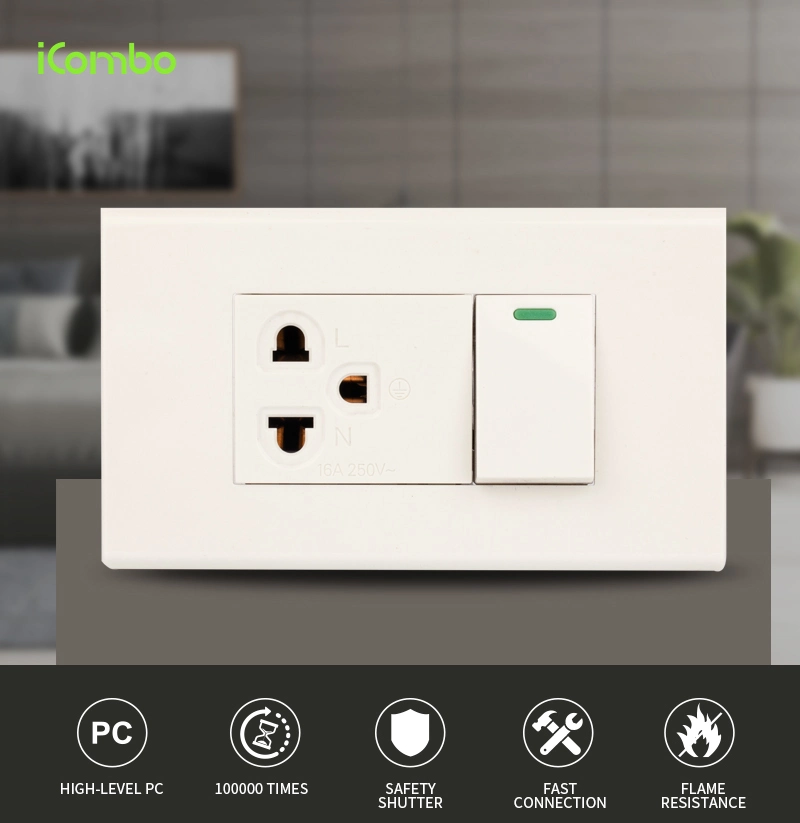 High Quality Thailand Wall Power Multi 3 Pin Socket Outlet and Light Switch with Indicator