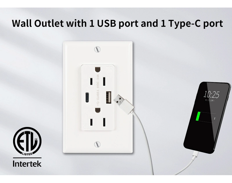 Us Standard Wall Electrical Outlet Socket with USB Receptable UL Certificate