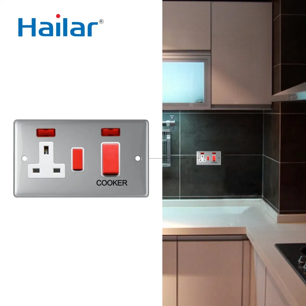 Hailar UK Standard Polished Chrome Cooker Wall Switch and Socket