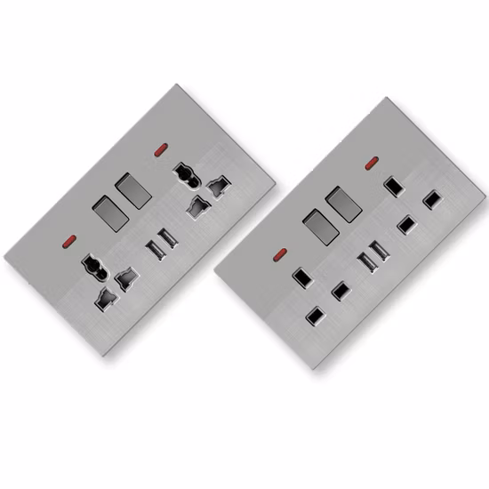 W1 Wenzhou Wholesaler Brushed Silver Ultrathin Wall Switch Universal Wall Socket UK Switches and Socket